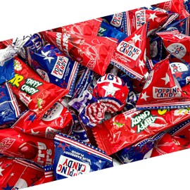 Patriotic Candy Mix | 2 Pound Bag | 4th of July Candy Individually Wrapped | Lollipops, Cherry Sours, Popping Rocks, Sour Taffies | Red White and Blue Candies