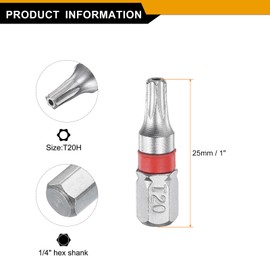 HARFINGTON 5pcs Torx Screwdriver Bit T20H 1/4" Hex Shank 25mm/1" Length Magnetic Star 6 Point Head Hex Bits S2 Steel Electric Screw Driver Bit with Hole Torx Head