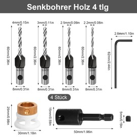 prota Drill with Countersink Drill Bit Wood Countersink with Depth Stop Countersink Wood Drill Bit with 1/4 Inch Hex Shank, Wood Drill with Countersink Cutting Depth Adjustable Precise Holes for Wood