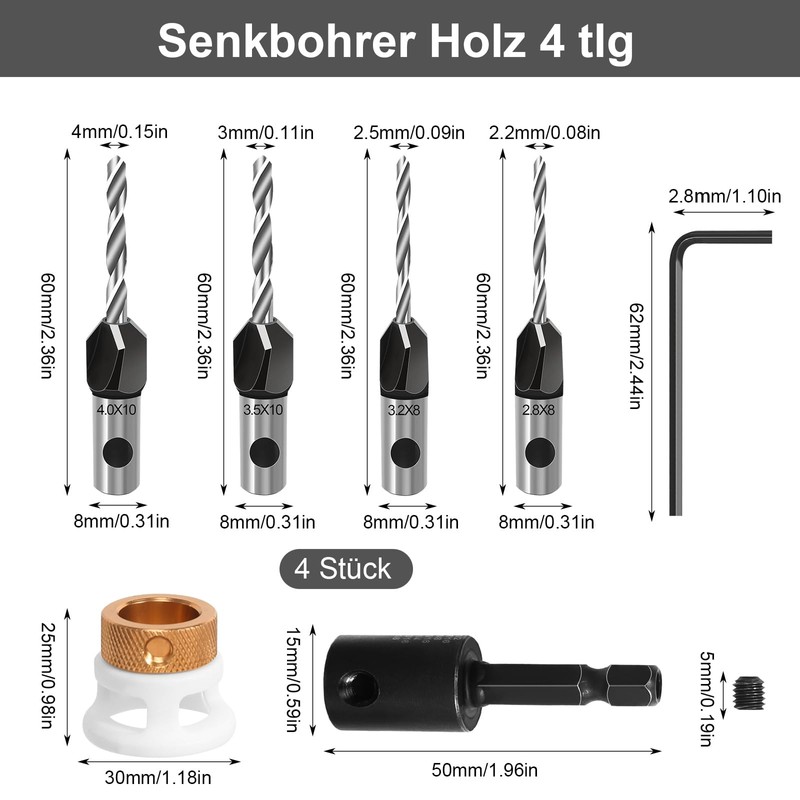 prota Drill with Countersink Drill Bit Wood Countersink with Depth