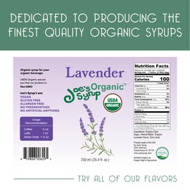 Joe’s Syrup Organic Flavored Syrup, Organic Lavender, 750 ml (3 Pack)