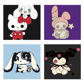 Anime Kitty Coaster with Holder Custom Coaster Set Anime Gift Merchandise White Elephant Gifts Housewarming Gift Home Decor Gifts for Her Gift for Him Set of 4