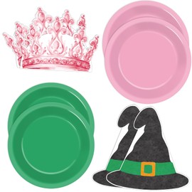 100 Pcs Pink And Green Party Supplies Set Crown Witch Hat Shape Napkins Witch Plates And Napkins Disposable Paper Tableware Set For Women Girls Party Birthday And Baby Shower Decorations