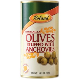 Roland Foods Manzanilla Olives Stuffed With Anchovies, Specialty Imported Food, 1 Pound 9 Ounce Can, Pack of 2