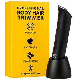Professional Body Hair Trimmer, Waterproof Electric Groomer with LED Display, USB-C Charging Base