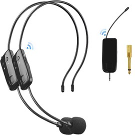 HUACAM Wireless UHF Microphone Professional 50 m Stable Transmission Head Microphone and Handheld 2 in 1 for Fitness Trainer Teacher Singing Amplifier PA System