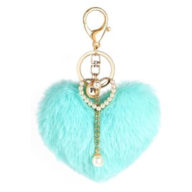 XAM Funny Heart Plush Keychain Cute Faux Fur Pom Pom Key Chains for Purse Backpacks Car Key Gift for Women-D