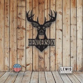 Deer Head Custom Metal Sign (15" H x11" W, Black)