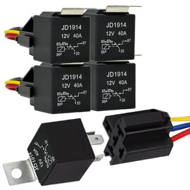 Kalmaegee 5 Pack Relay 12V 40A, 5 Pin Relay SPDT with Sockets and Wiring Harness Relay Switch Kits for Car Truck Motorcycle Boat