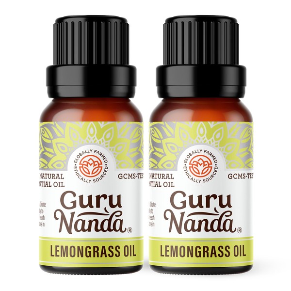 GuruNanda Lemongrass Essential Oil (Pack of 2 x 0.5 Fl Oz) - 100% Pure, Premium Therapeutic Grade Oil for Cleansing and Rejuvenation, Aromatherapy for Hair and Face Care, Fresh Citrus Scent
