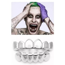Big Dawgs Bling Custom Fit Silver Plated Joker Teeth Open Face Grillz Caps Top & Bottom Set