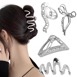 4 Pinzas Grandes Para El Pelo De Mujer Pinzas Gruesas De Metal Plateado Con Sujeción Fuerte Accesorios Para El Pelo Para Mujeres Y Niñas Plateado
