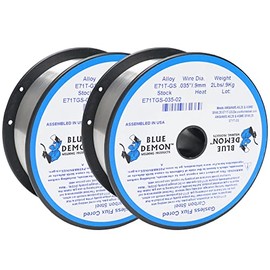 Blue Demon E71TGS X .035” X 2 LB X 2 Pack MIG/GMAW Gasless Flux Core Carbon Steel Welding Wire, All Position, Easy Slag Removal, Formulated To Provide Porosity-Free, X-Ray Quality Welds