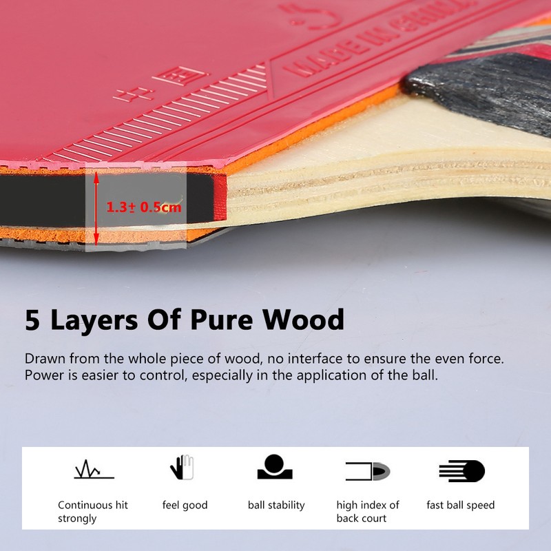 2pcs 7 Layers Wood Ping Pong Paddles Set With Balls