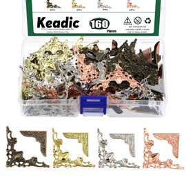Keadic 161Pcs 2 Style Metal Book Corner Protector Set with Storage Case, 4 Colors Iron Triangle Edge Guard Mounting Corners Cover Carved Decorative for Albums Folder Menu Notebook