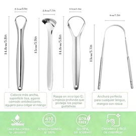 Set de 3 Limpiador de Lengua,Raspador de Lengua Acero Inoxidable,Estuche de Transporte,Tongue Scraper,Kit Limpieza Bucal,Limpia Lengua Niños y Adultos