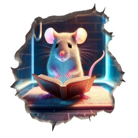 Mouse Reading Book Wall Murals Peel and Stick for Kids Room, Classroom Wall Decor - 3D Effect Wall Mural, Ideal Wall Stickers & Murals, Decorative Decal for Educational Spaces Design 11