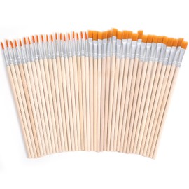 Small Paint Brush Bulk, 40 Nylon Hair Paint Brushes, Flat Head Round Acrylic Paints Brushes, Suitable for Children's Classroom, Acrylic Watercolor Canvas Face Painting Touch-Up Color (Wood Color)