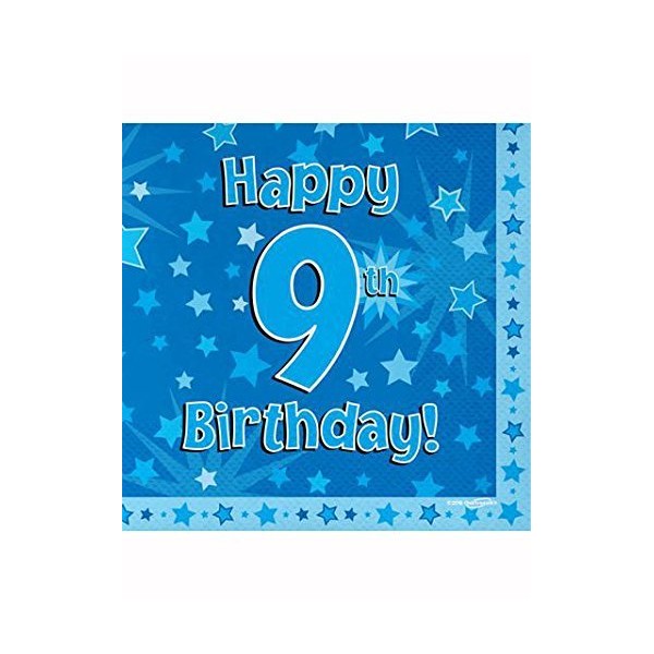 Happy 9th Birthday Blue Stars Luncheon Napkins 16pk