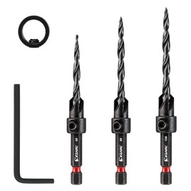 EZARC Countersink Drill Bit Set for Wood, 5-Piece Drill Bit with Countersink Wood Drill Bit Countersink Set 1/4 Inch Hex Shank with Wood Plug Cutter for Wood Processing