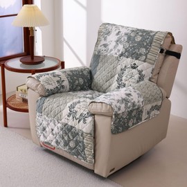 Skidproof Sofa Cover-Grey Bird Sofa Slipcover with Elastic Straps-Easy Fit Slip Cover-Washable Furniture Protector for Pets and Kids(Recliner,Grey)