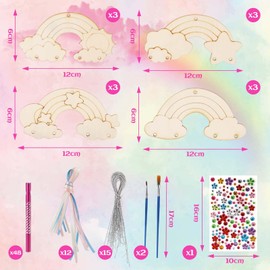 Mkitnvy Pack of 12 Wind Chime Craft Set Children, Rainbow Wooden Wind Chime Craft Craft with Hanging Wind Chimes, for Children Girls Boys from 5 6 7 8 9, Easter Outdoor Decorating