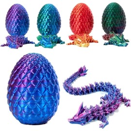 KOWBLAZE 3D Printed Dragon Egg, 3D Dragon Eggs with Dragon Inside, Dragon Fidget Toys,Articulated Dragon,Home Desk Decor Easter Surprise Dinosaur Eggs (Purple)