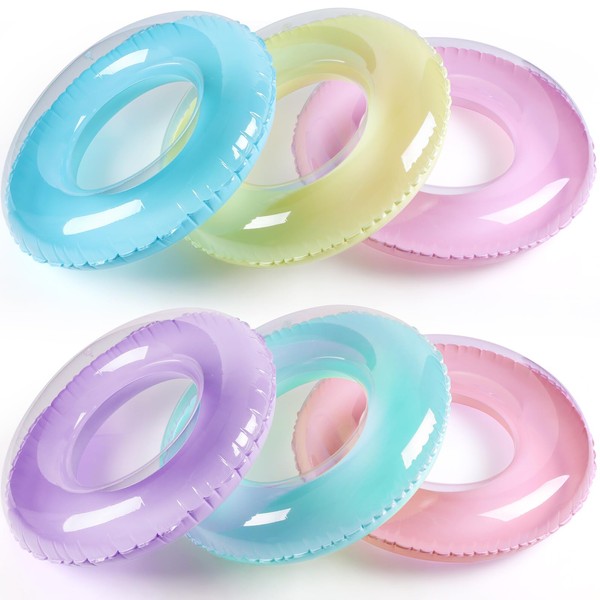 ShinyRelief 6 Pcs Inflatable Pool Floats 32''Macaron Swim Inner Tube