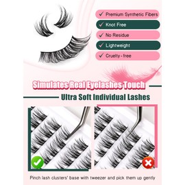 Eyelash Extensions Cluster Lashes Natural Mixed 11-13 mm Individual Eyelashes D Curl Individual Eyelashes Premade Left and Right Eyelash Clusters Siligli DIY Eyelash Lash Extensions Thin Band 8 Pairs