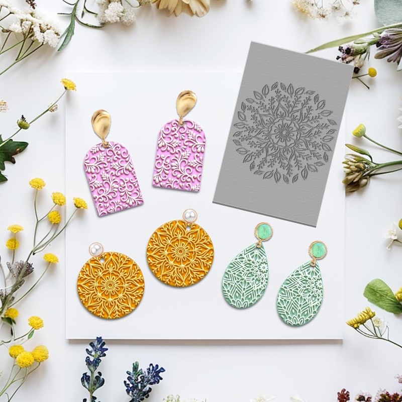 ACRNIGHEET 4PCS Polymer Clay Texture Sheets Set for Using with