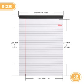 ZZTX Legal Pads 8.5 x 11 Inch White Writing Notepad, Lined Writing Pads for Work Office School, 50 Sheets Per Pad, A4, 1 Pack