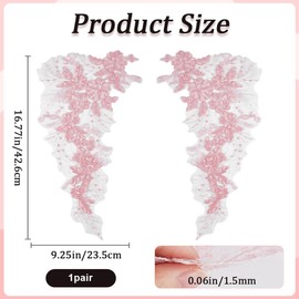 GORGECRAFT 2Pcs 3D Flower Lace Appliques Pink Sequins Embroidered Lace Sew on Applique Floral Motif Fabric Collar Trim Patches for Wedding Gown Bridal Dress Decor Clothing Pants Sewing DIY Crafts
