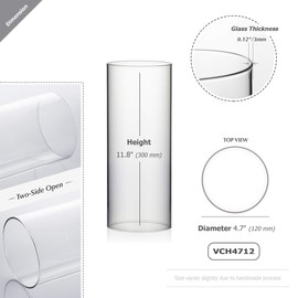 WGVI Hurricane Candle Holder Sleeve, Wide 4.7", Height 12", Clear Glass Cylinder Candleholder, Chimney Tube, Open Ended Candle Shade, 1 Piece