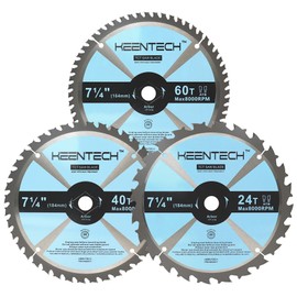 KEENTECH 7-1/4 Inch Circular Saw Blade 24 40 60T, 3Pcs, 5/8" Arbor, ATB Carbide Teeth, General Purpose Replacement Saw Blade Fit for DEWALT DWA171424 DWA171440 DWA171460 Diablo D0724A D0740A D0760A