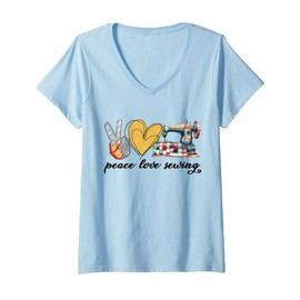 Womens Cute Women Sewing Themed Tshirts Love Quilting Quilter Sewer V-Neck T-Shirt