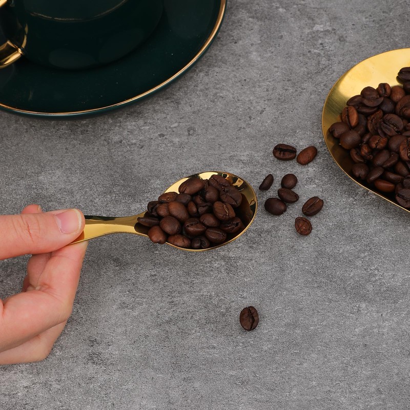 5 PCS Short Handle Spoons Gold Mini Scoops Stainless Spoons