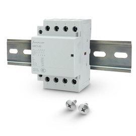 Shopcorp 4 Pole Contactor 120v Coil NO 50 amp IEC 400V AC Contactor with 110/120VAC Coil - Motor Load 40A and Lighting Load 63A (Silent Operation) | Includes DIN Rail and Phillips Screws