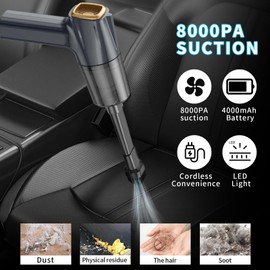 MeinWei Handheld Vacuum, Wireless Car Vacuum Cleaner Mini Portable Rechargeable Vacuums with Low Noise,8000 Pa Suction Cordless Vacuum Suitable for Keyboard Car, Home, Office, Pets