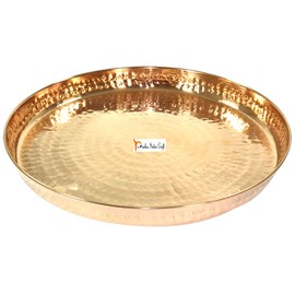 Prisha India Craft Pure Copper Hammered Dinner Set Thali Plate, Serveware & Dinnerware | Diameter 13" Inch