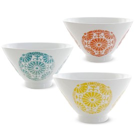 J-kitchens Izan Kiln Rice Bowl, Rice Bowl, Set of 3, Circle, Flower