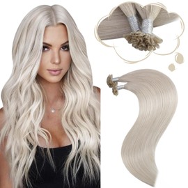 Moresoo U Tip Hair Extensions Human Hair White Blonde Hair Extensions Utip Remy Human Hair Pre Bonded Keratin Bond Human Hair Extensions 50 Strands 50G 18inch