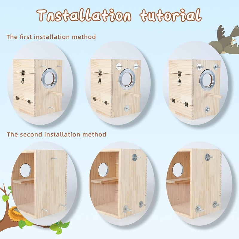 Parakeet Nesting Box Transparent Design, Natural Wood Bird Nest Breeding