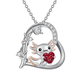 PELOVNY Axolotl Necklace for Women 925 Sterling Silver Axolotl Birthstone Pendant Necklace Christmas Birthday Jewelry Gifts for Mom Daughter Sister Wife