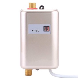 Electric Tankless Water Heater, 220V 3800W Mini Instant Hot Water Heater With LCD Display for Shower, Bathroom, Kitchen Washing, Portable (Gold)