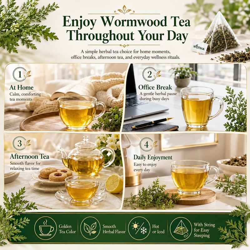 WOTIHA Wormwood Tea Bags, Pure Bitter Herbal Tea, 2.64 oz