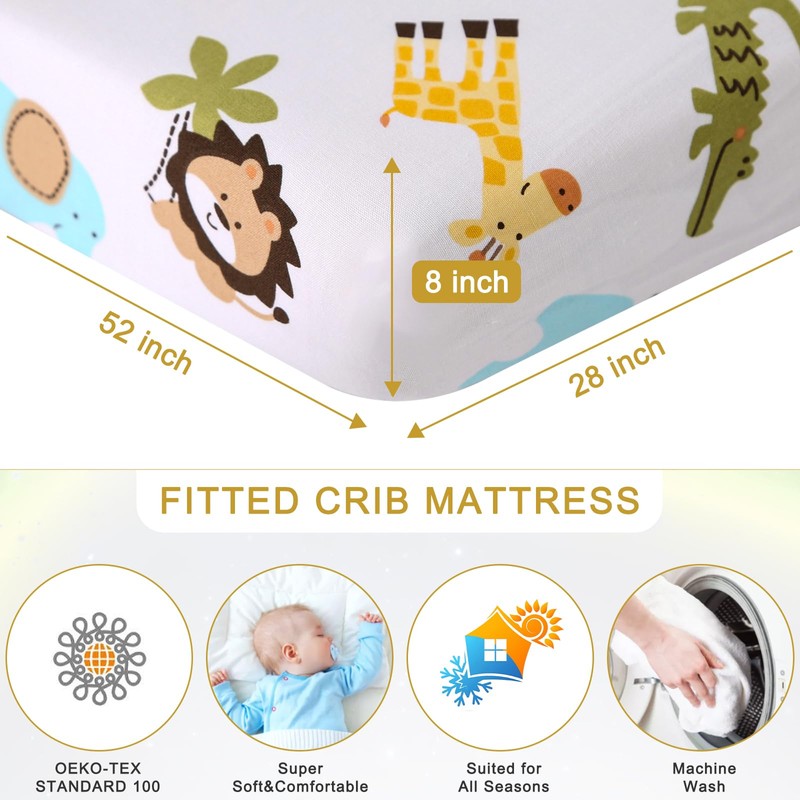 Wowelife Crib Bedding Set Safari, Premium 3-Piece Baby Bedding Set