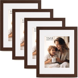 FinalFind 11x14 Picture Frame with Mat for 8x10, Set of 4 Drak Brown 11 x 14 Frames for Horizontal &Vertical Wall Mounting (4 Pack,Walnut)