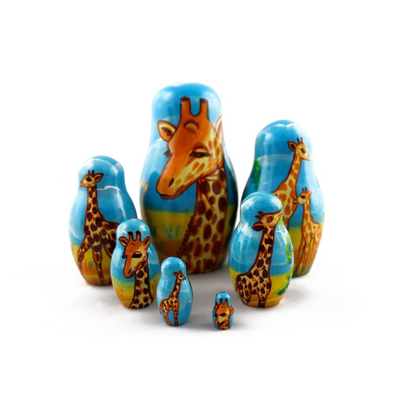 Matryoshka Babushka Russian Nesting Wooden Stacking Doll Giraffes in Africa
