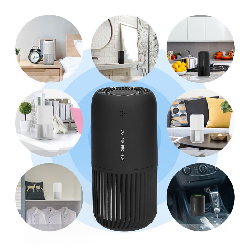 Black Air Purifier Portable USB Powered Low Noise Car Air