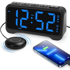 ROCAM Digital Alarm Clock for Bedrooms with Large Display, Loud Alarm Clock for Heavy Sleepers with Bed Shaker, Adjustable Volume and Brightness, Night Light, Easy Use for Seniors, Kids, Home, Office